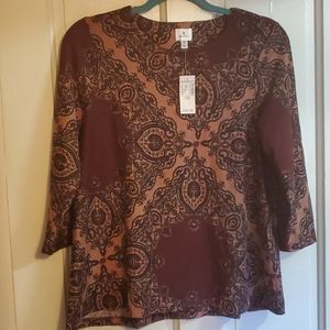 NWT Print sweater, mauve/wine/black
